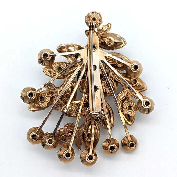 Judy Lee Aurora Borealis Lava Stone Brooch w Prong Setting Unsigned Vintage - Picture 9 of 10